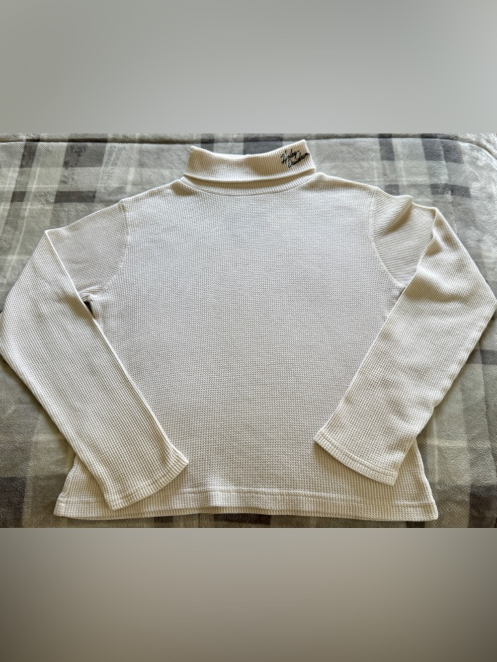 Harley Davidson Waffle Knit Turtleneck Sweater with Script Collar Detail